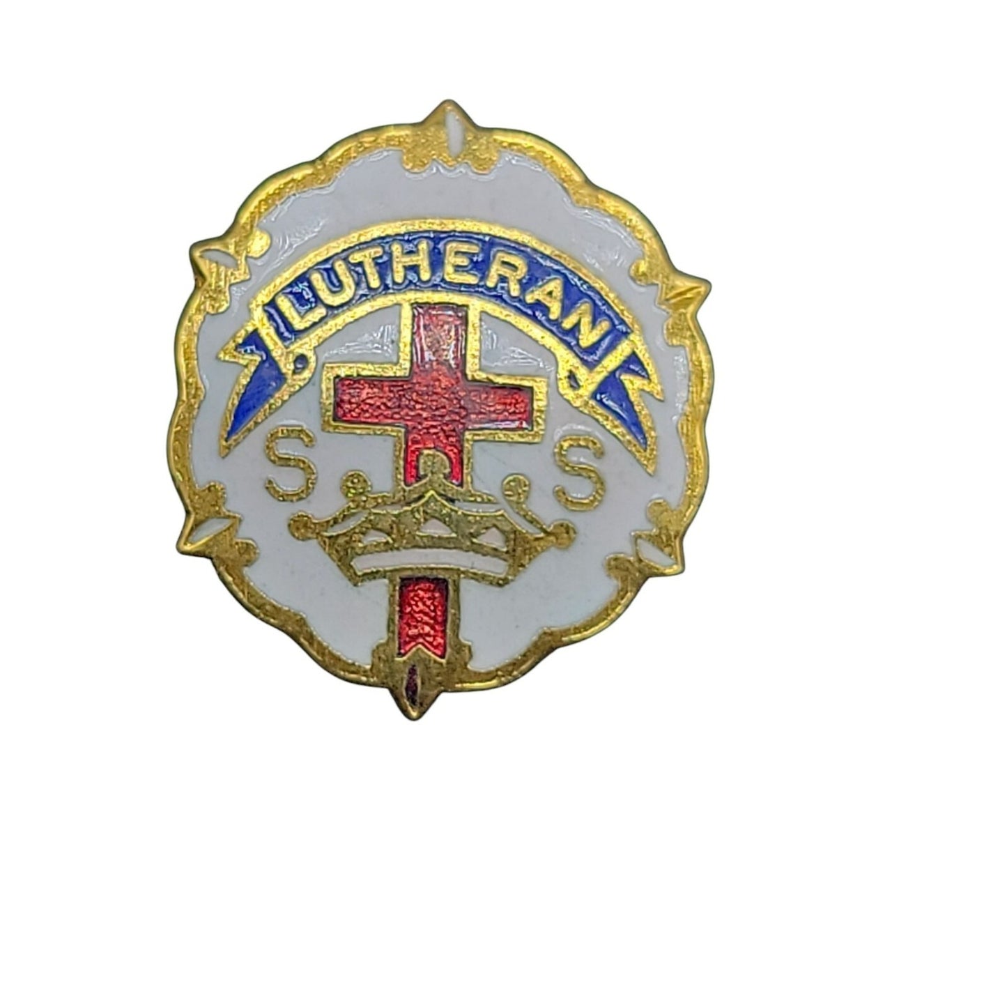 Lutheran Little System Cross & Crown Sunday School Pin by Uncas 10k Gold Filled