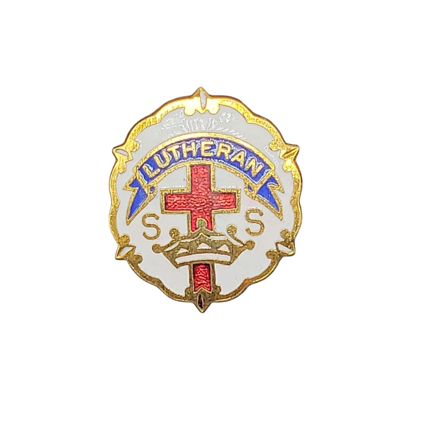 Lutheran Little System Cross & Crown Sunday School Pin by Uncas 10k Gold Filled