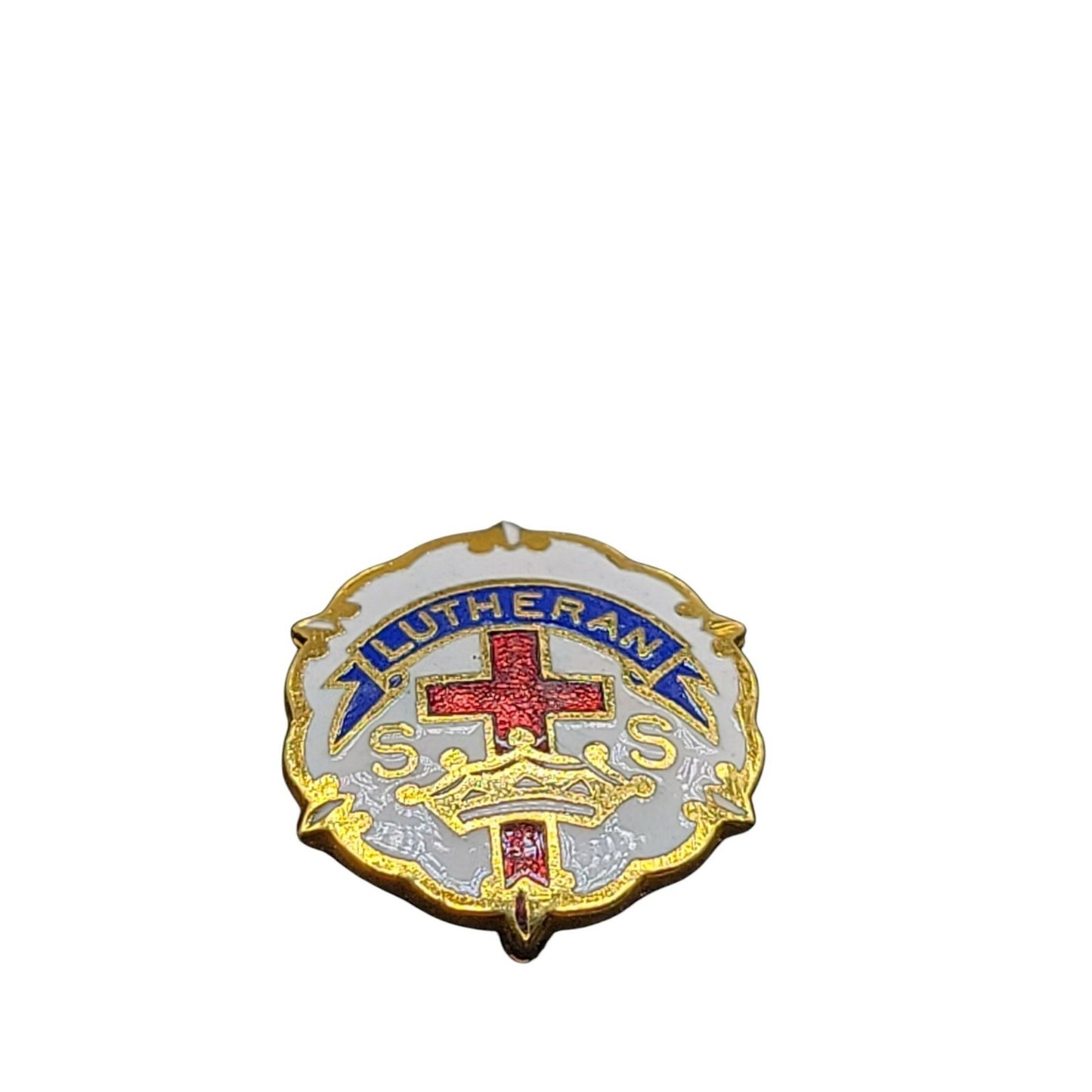 Lutheran Little System Cross & Crown Sunday School Pin by Uncas 10k Gold Filled