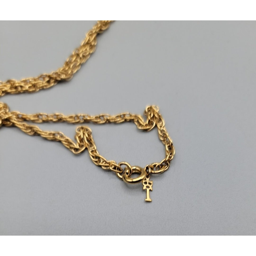 Crown Trifari Pendant Necklace 1960's Large Gold Plated Teardrop Shaped  36"