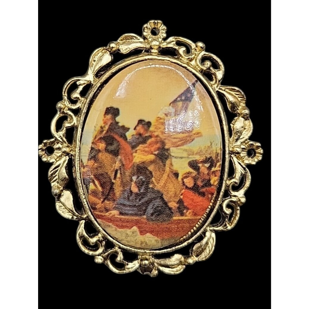 Vintage 1976 US Bicentennial Souvenir Pendant Brooch Emanuel Leutzes Crossing DE