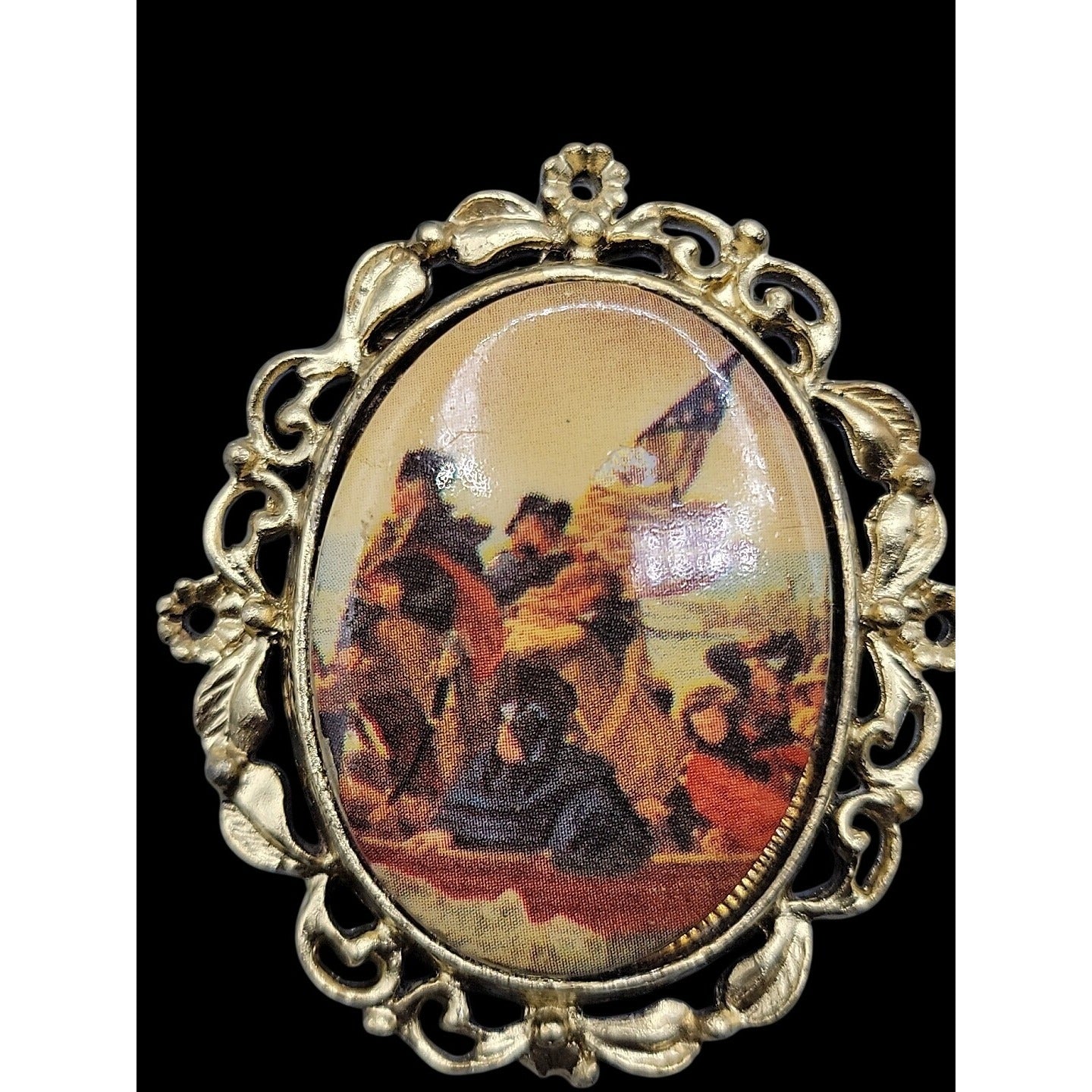 Vintage 1976 US Bicentennial Souvenir Pendant Brooch Emanuel Leutzes Crossing DE