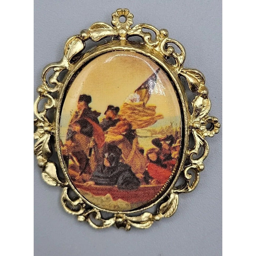 Vintage 1976 US Bicentennial Souvenir Pendant Brooch Emanuel Leutzes Crossing DE
