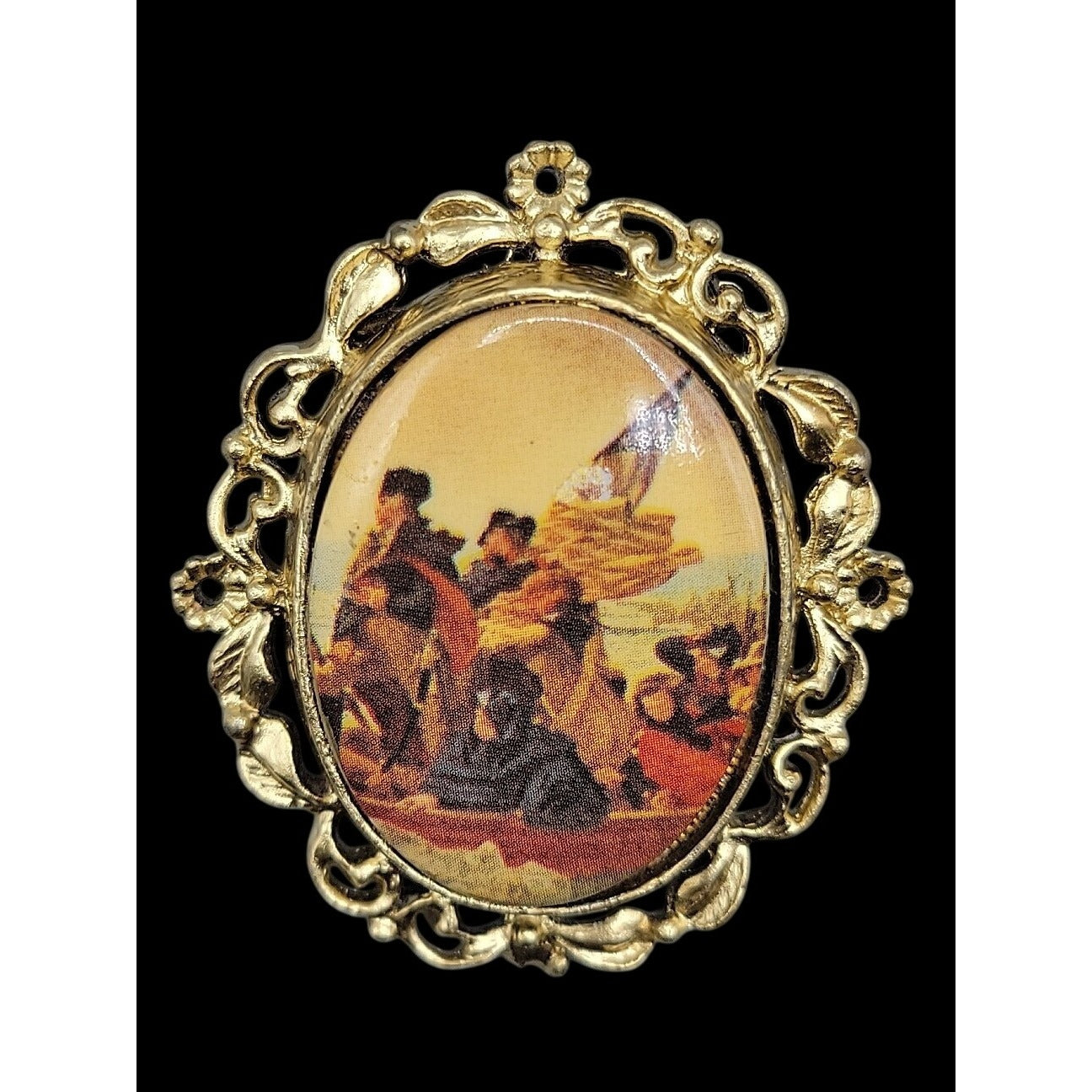 Vintage 1976 US Bicentennial Souvenir Pendant Brooch Emanuel Leutzes Crossing DE