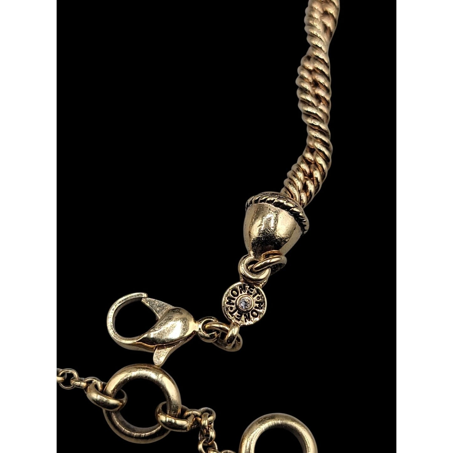 Monet Twisted Gold Chain Necklace Signed On Clasp 17" Adjustable Vintage