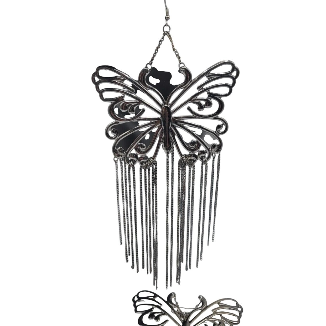 XXL Butterfly Runway Earrings Black Butterfly Tassel Statement Dangle Hooks  8"+