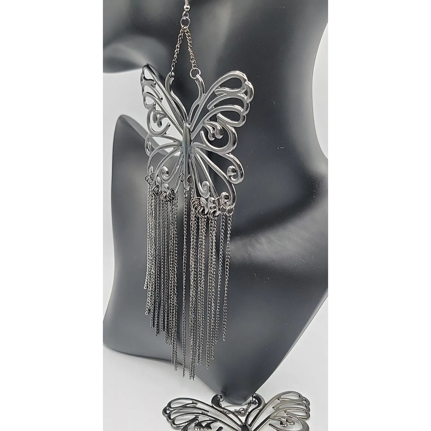 XXL Butterfly Runway Earrings Black Butterfly Tassel Statement Dangle Hooks  8"+