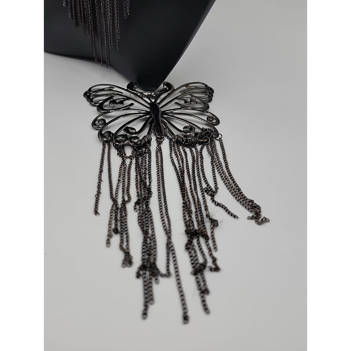 XXL Butterfly Runway Earrings Black Butterfly Tassel Statement Dangle Hooks  8"+