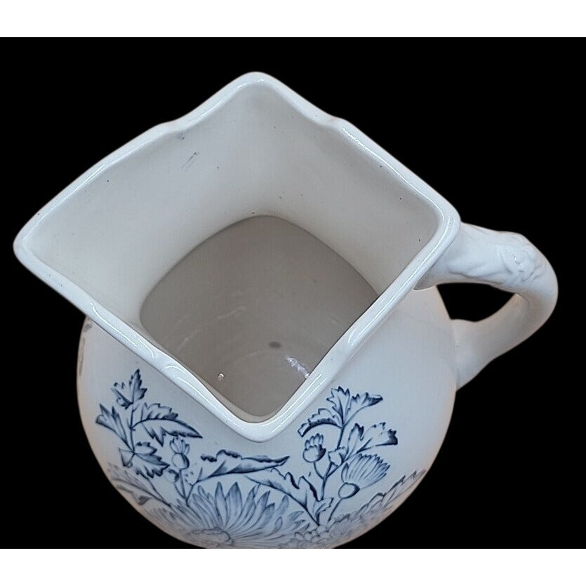 Antique Keeling Co Ironstone Wash Basin Pitcher Set Blue White Floral Butterfly