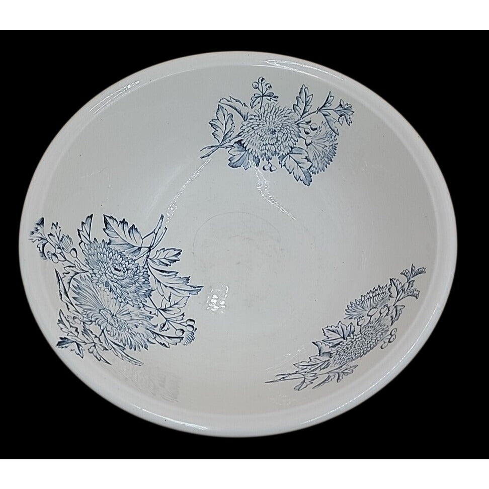 Antique Keeling Co Ironstone Wash Basin Pitcher Set Blue White Floral Butterfly