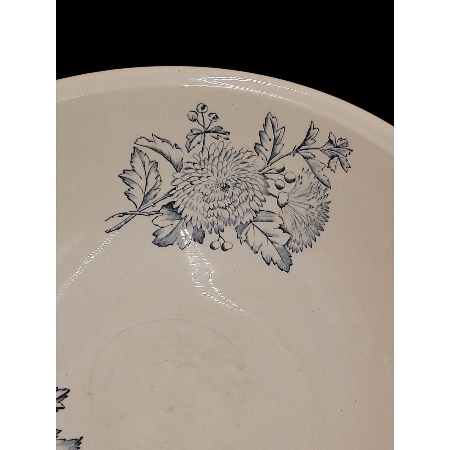 Antique Keeling Co Ironstone Wash Basin Pitcher Set Blue White Floral Butterfly