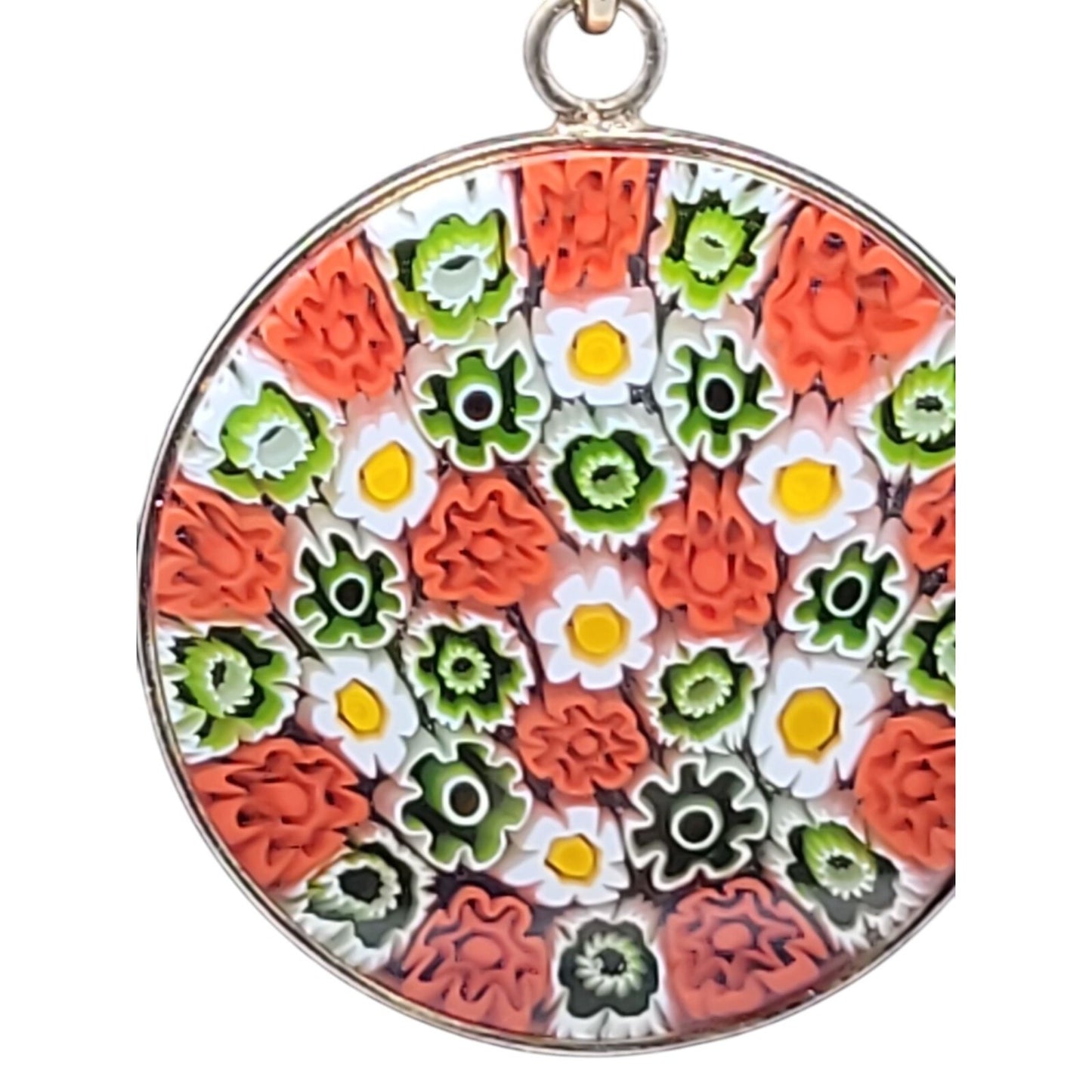 Millefiori Pendant Necklace 24kgp on 925 16" 24KHR Figaro Chain Handcrafted