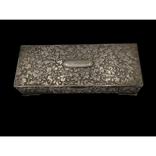 International Silver Company Ornate Repoussé Silver Jewelry Box 9"x 3.5" Vintage