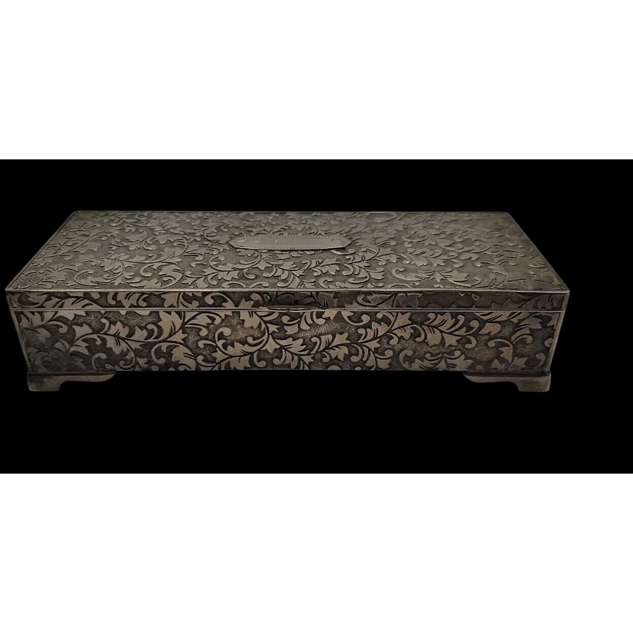 International Silver Company Ornate Repoussé Silver Jewelry Box 9"x 3.5" Vintage