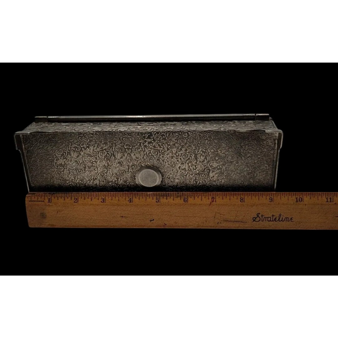 International Silver Company Ornate Repoussé Silver Jewelry Box 9"x 3.5" Vintage