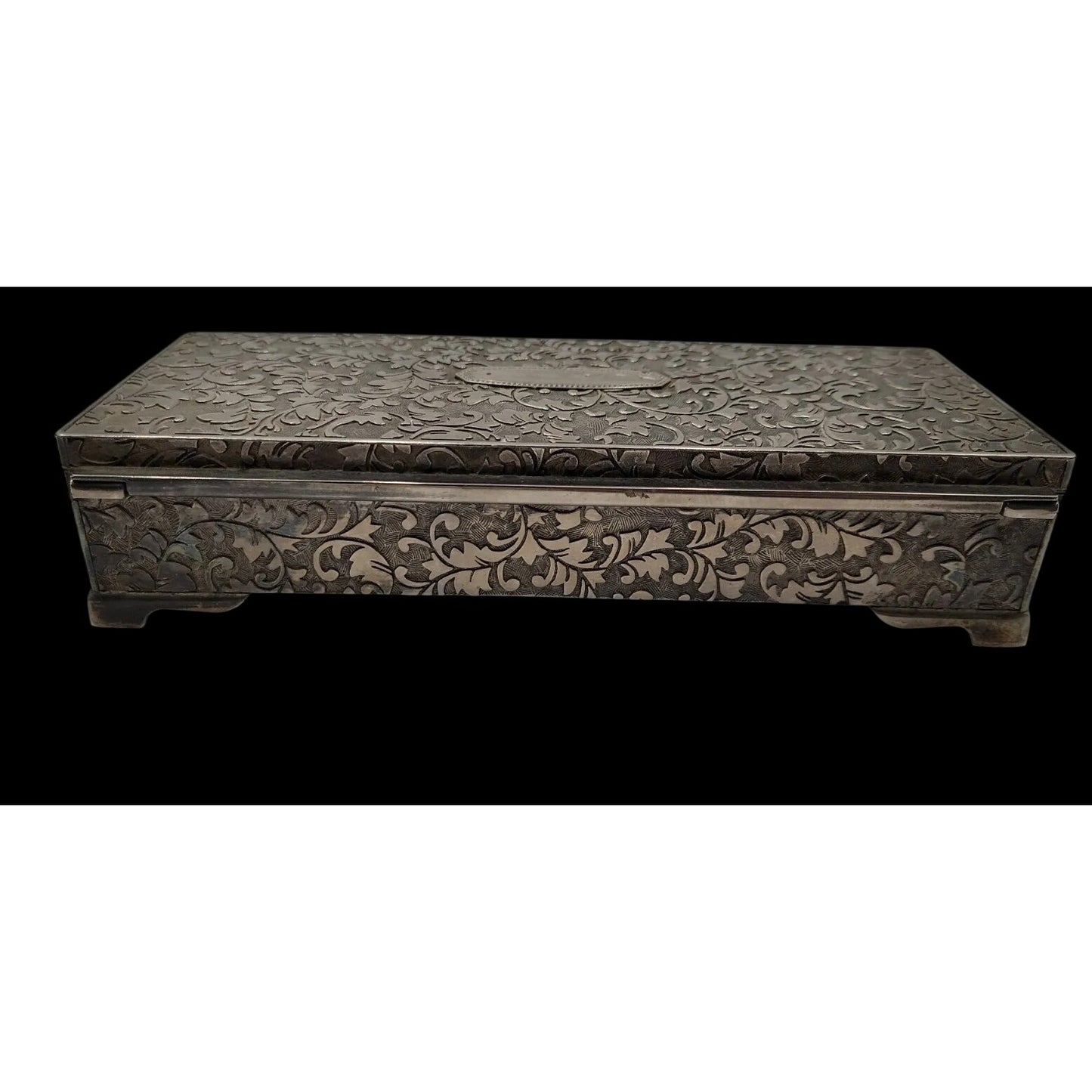 International Silver Company Ornate Repoussé Silver Jewelry Box 9"x 3.5" Vintage