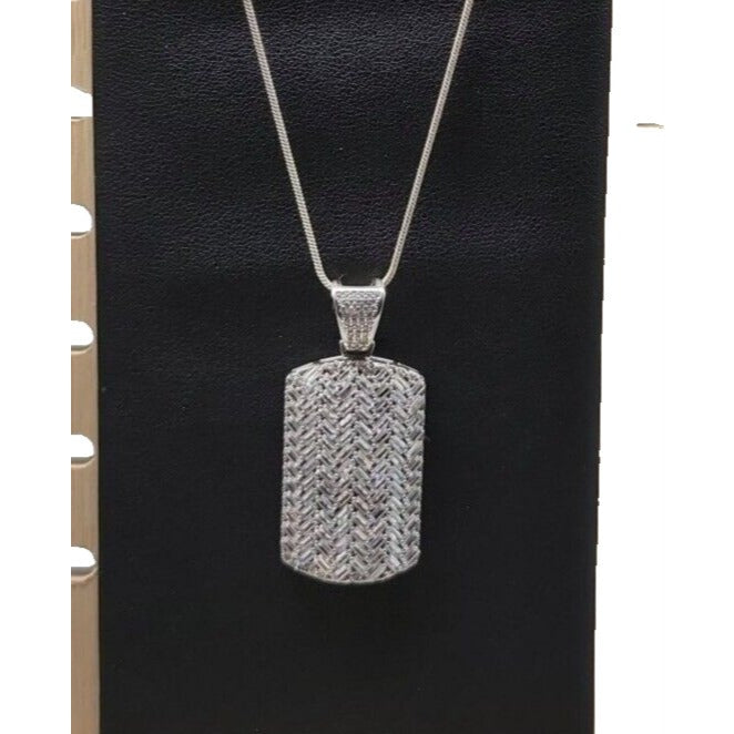 Sterling Silver CZ Chevron Pendant Necklace 925 Pave Dog Tag Cubic Zirconia 24"