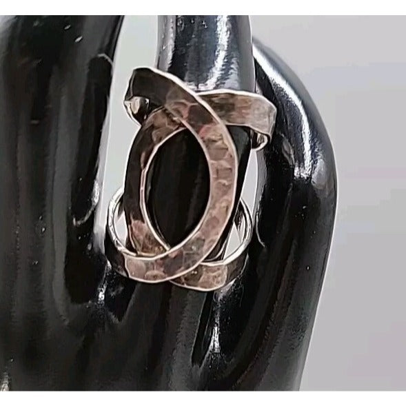 Vintage HOB Mexico Sterling Silver Hammered Bypass Ring SZ 6.5 House Of Bangles