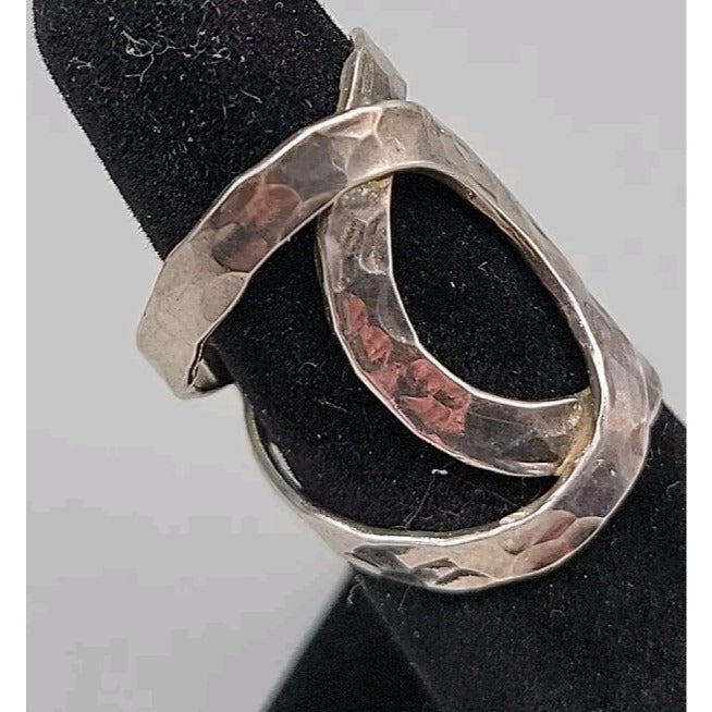 Vintage HOB Mexico Sterling Silver Hammered Bypass Ring SZ 6.5 House Of Bangles