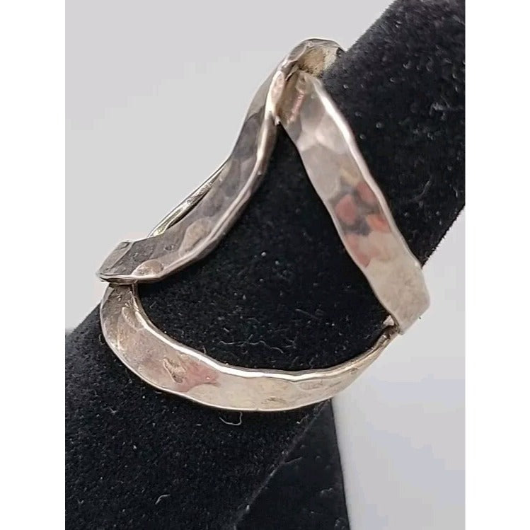 Vintage HOB Mexico Sterling Silver Hammered Bypass Ring SZ 6.5 House Of Bangles