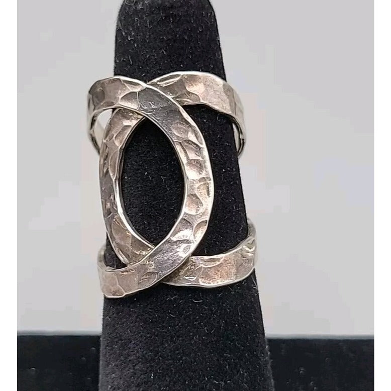 Vintage HOB Mexico Sterling Silver Hammered Bypass Ring SZ 6.5 House Of Bangles
