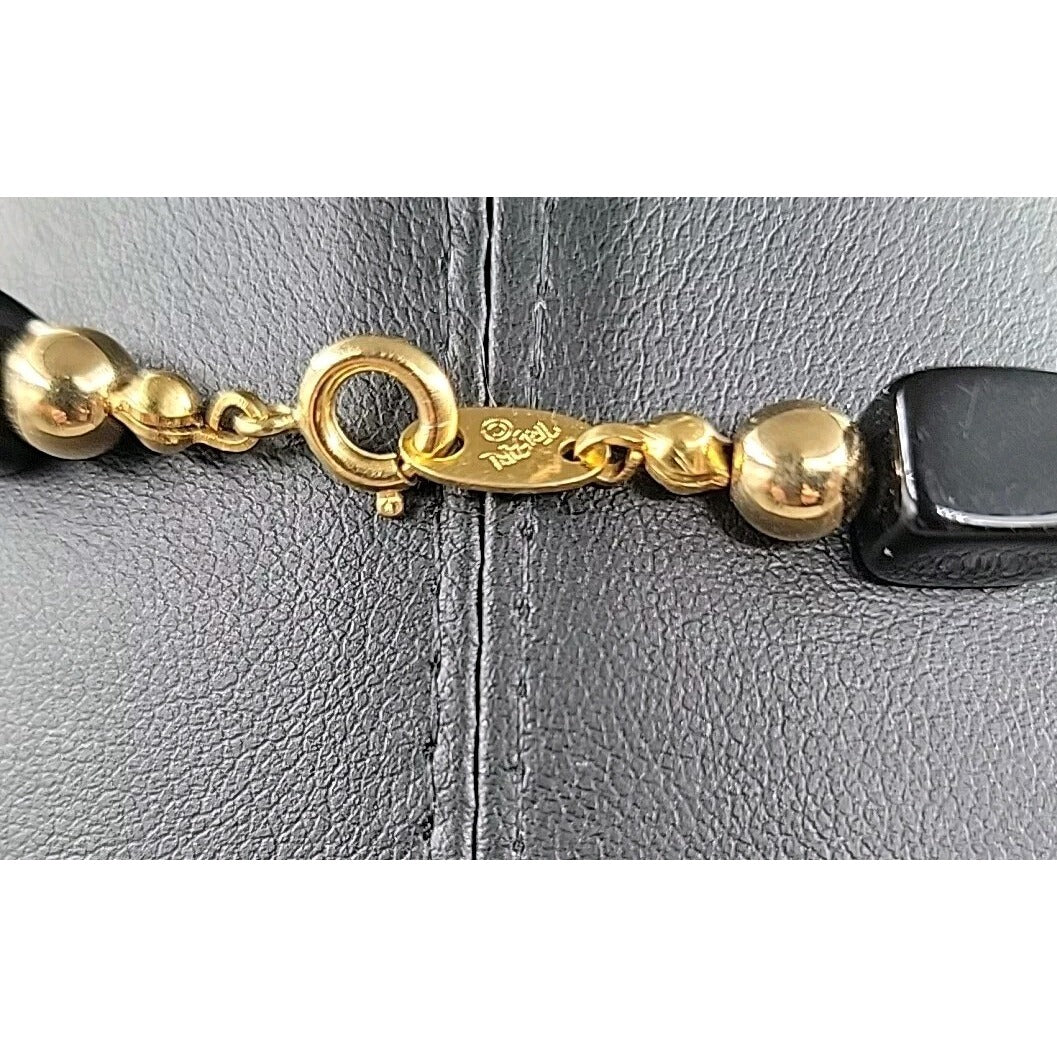 Trifari Black Square & Rectangle Bead Necklace Gold Tone Spacer Signed 31"