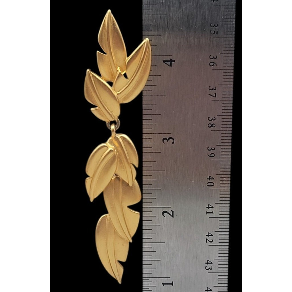 Vintage Givenchy Matte Gold Plated Tiered Leaf Drop Earrings 1980s Botanicals