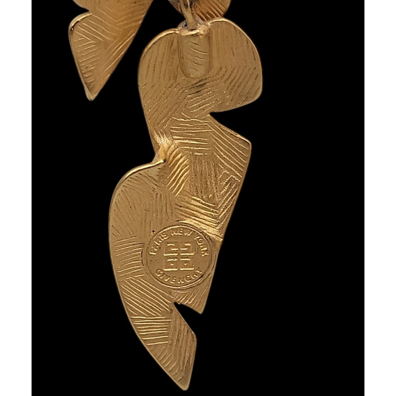 Vintage Givenchy Matte Gold Plated Tiered Leaf Drop Earrings 1980s Botanicals