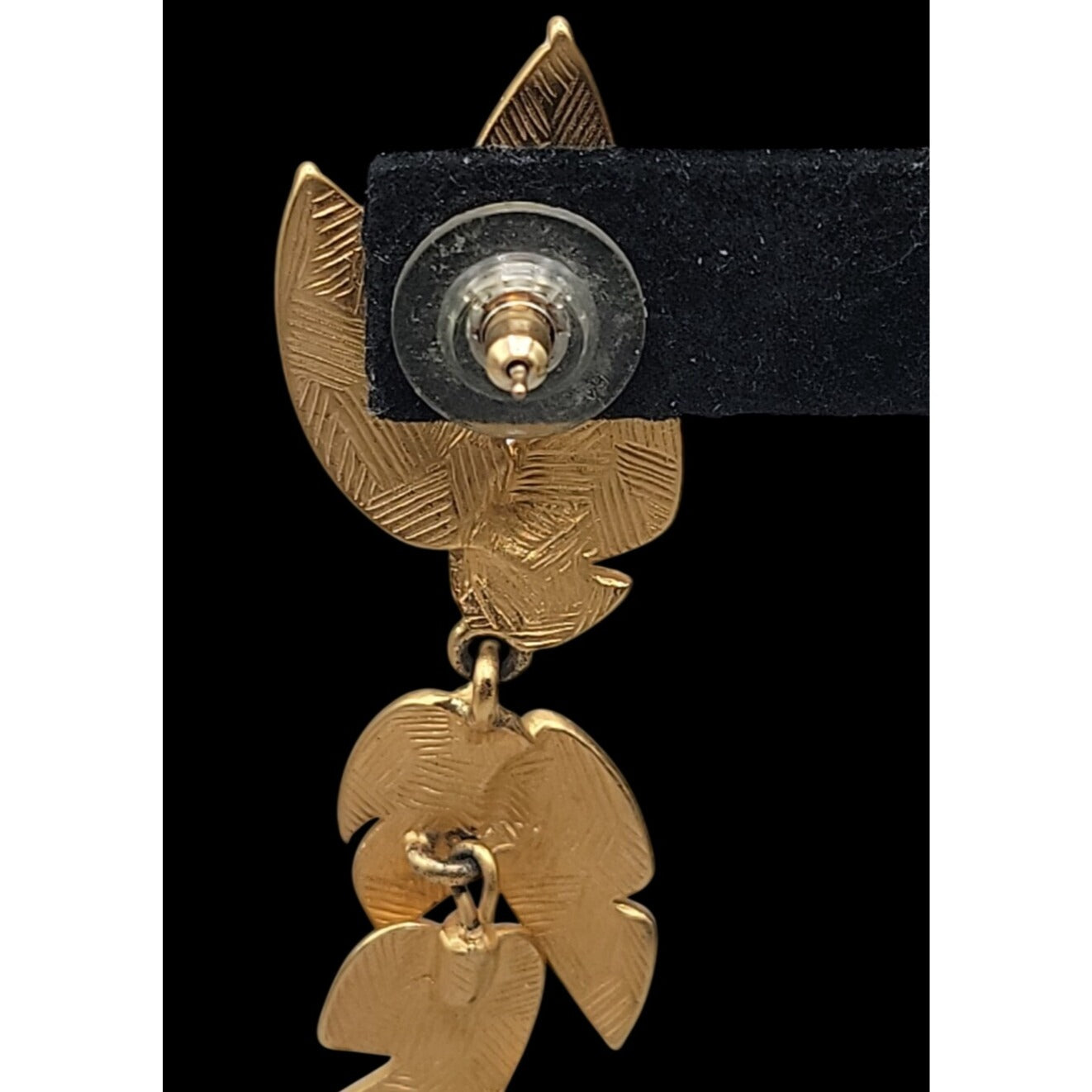 Vintage Givenchy Matte Gold Plated Tiered Leaf Drop Earrings 1980s Botanicals