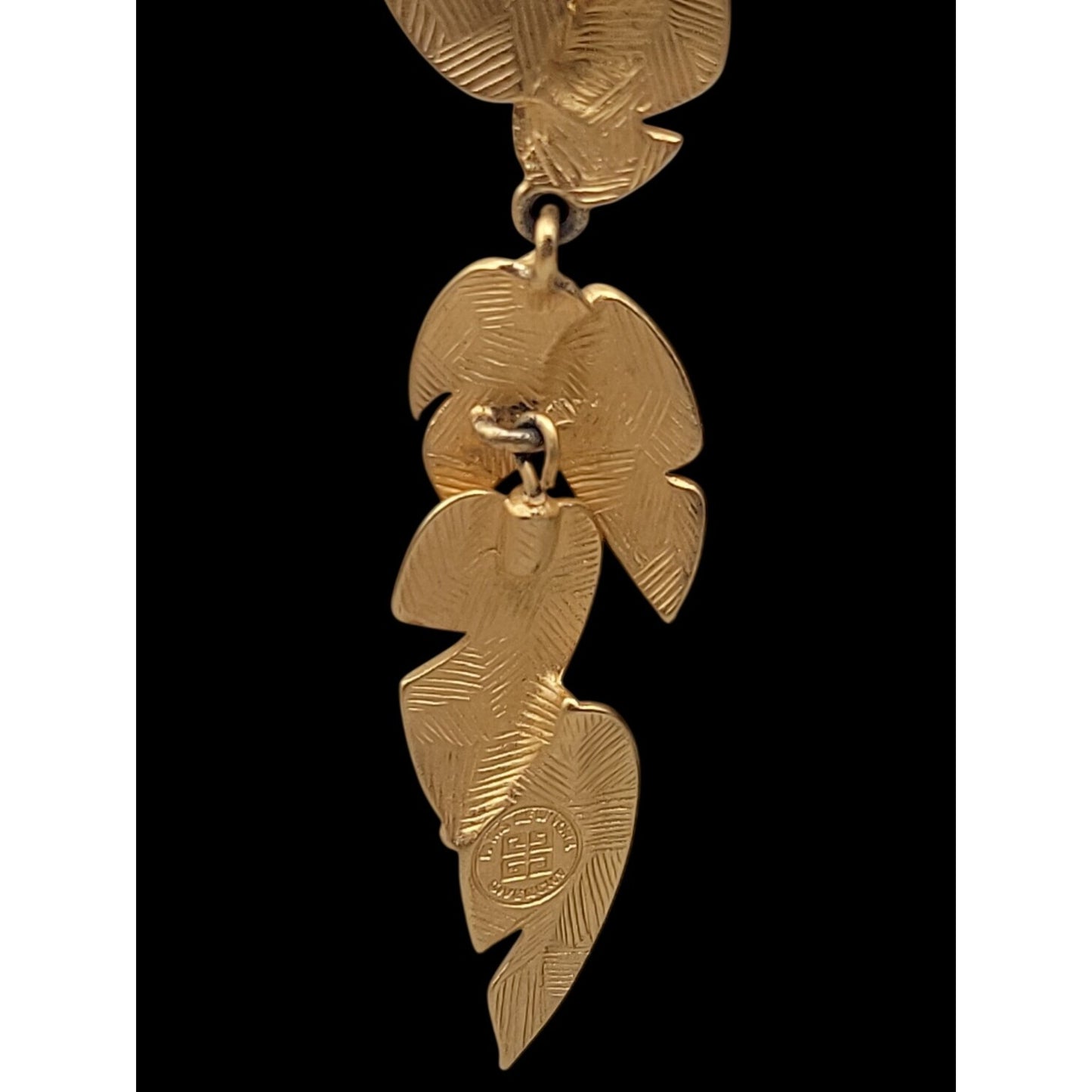 Vintage Givenchy Matte Gold Plated Tiered Leaf Drop Earrings 1980s Botanicals