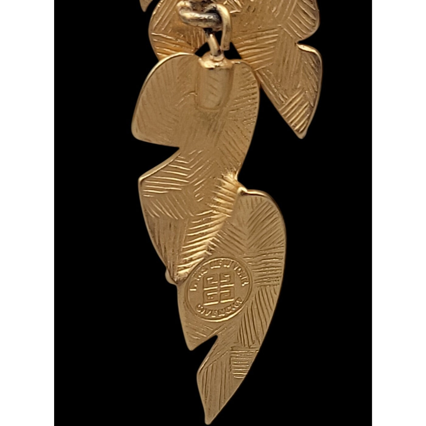 Vintage Givenchy Matte Gold Plated Tiered Leaf Drop Earrings 1980s Botanicals