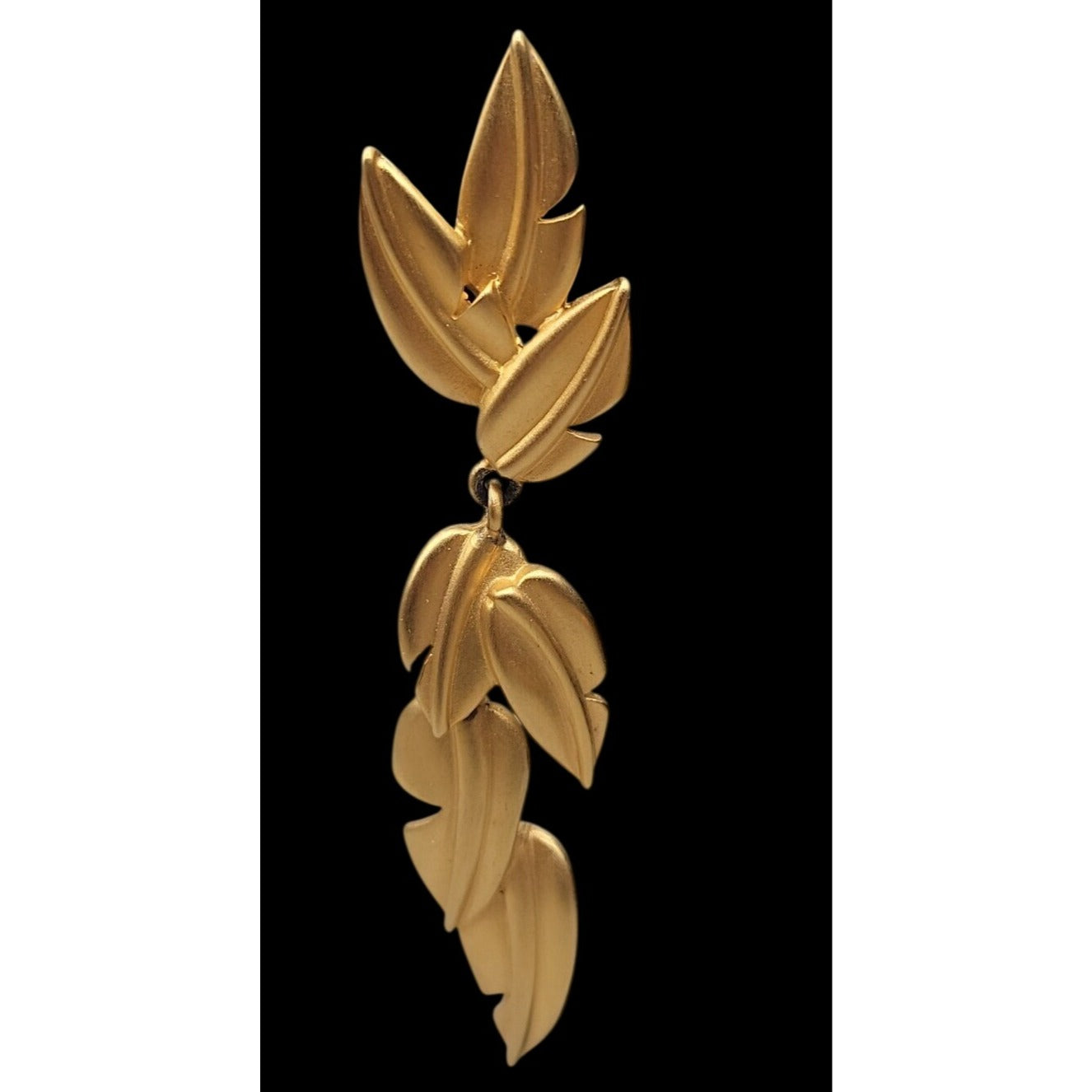 Vintage Givenchy Matte Gold Plated Tiered Leaf Drop Earrings 1980s Botanicals