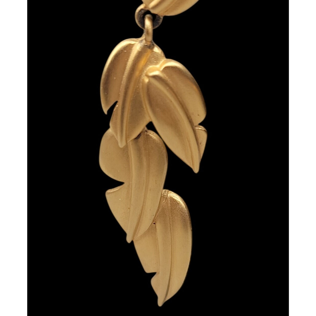 Vintage Givenchy Matte Gold Plated Tiered Leaf Drop Earrings 1980s Botanicals