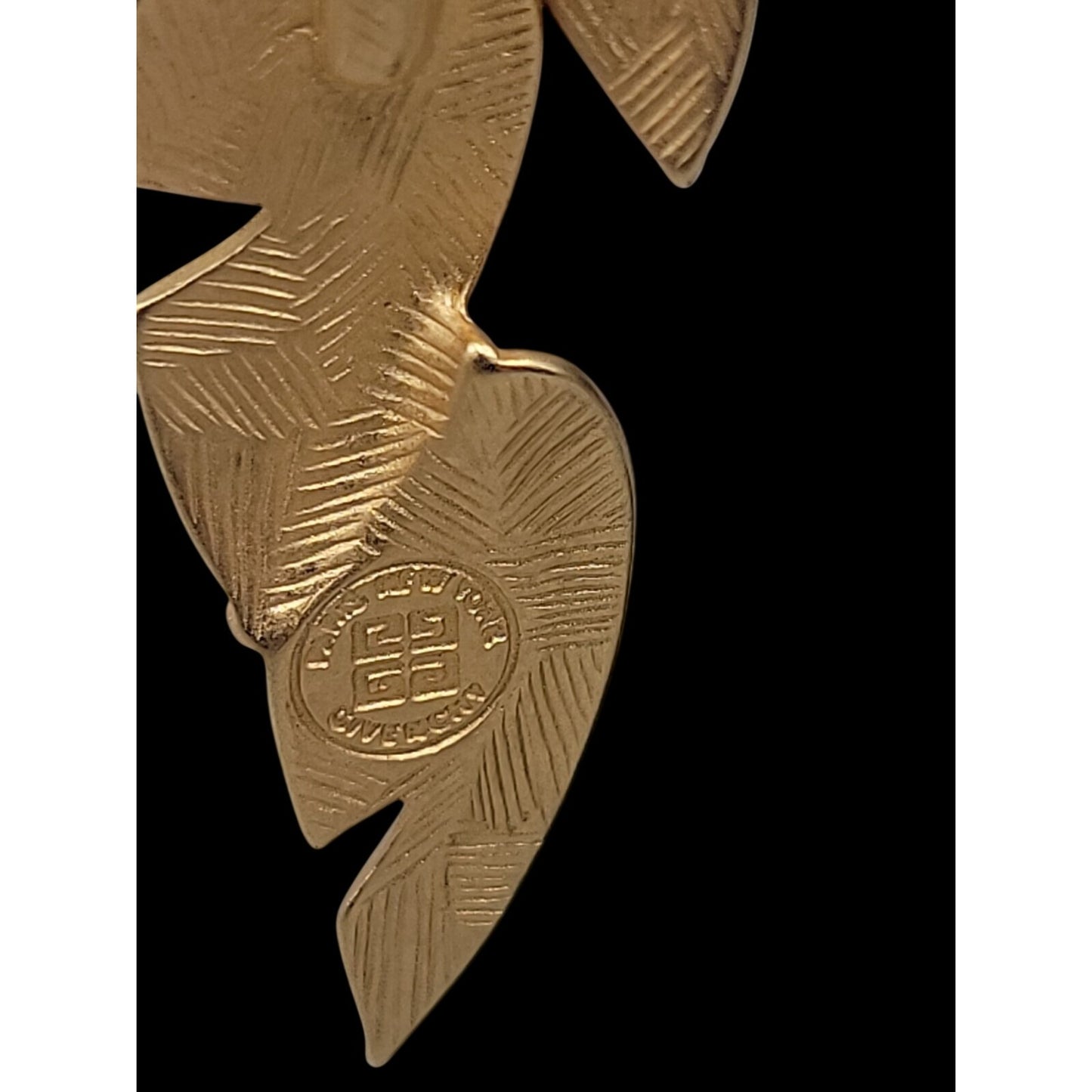Vintage Givenchy Matte Gold Plated Tiered Leaf Drop Earrings 1980s Botanicals