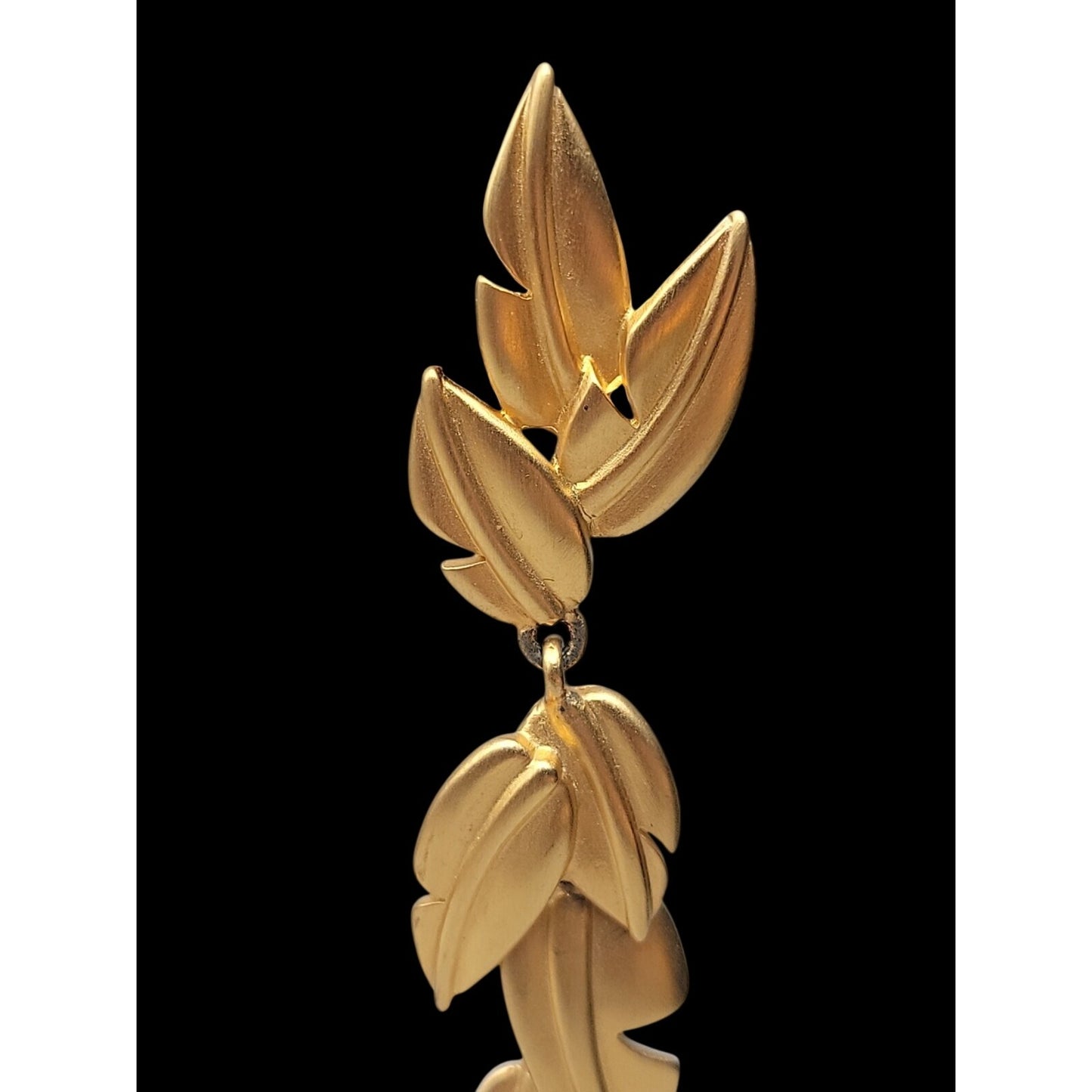 Vintage Givenchy Matte Gold Plated Tiered Leaf Drop Earrings 1980s Botanicals