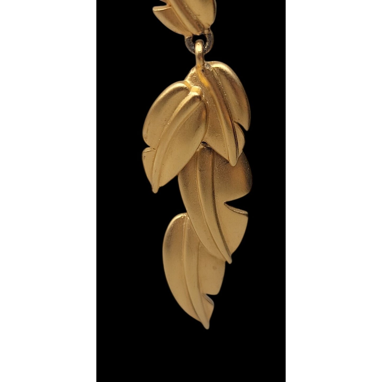 Vintage Givenchy Matte Gold Plated Tiered Leaf Drop Earrings 1980s Botanicals