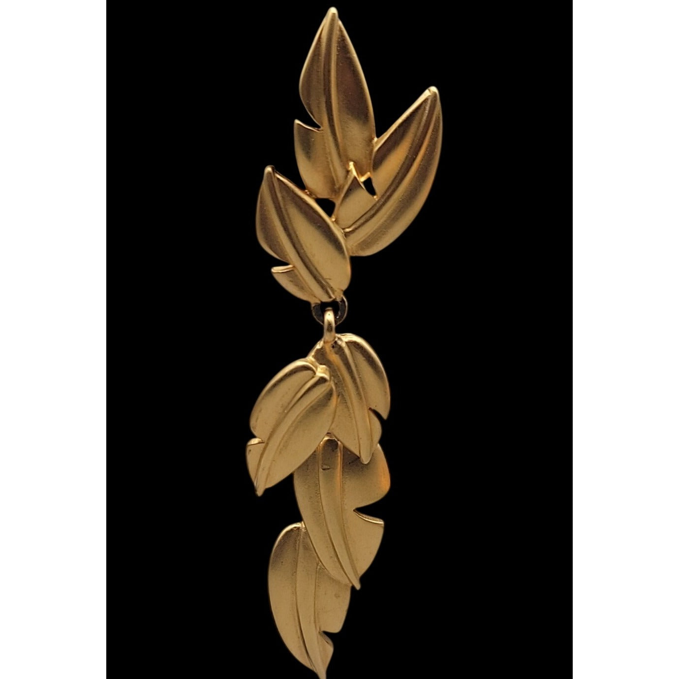 Vintage Givenchy Matte Gold Plated Tiered Leaf Drop Earrings 1980s Botanicals