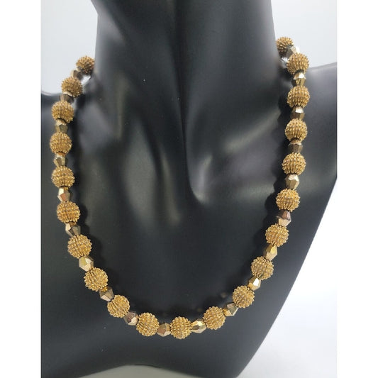 Crown Trifari Spiked Ball Choker Necklace Gold Tone 16" Vtg Alfred Philippe