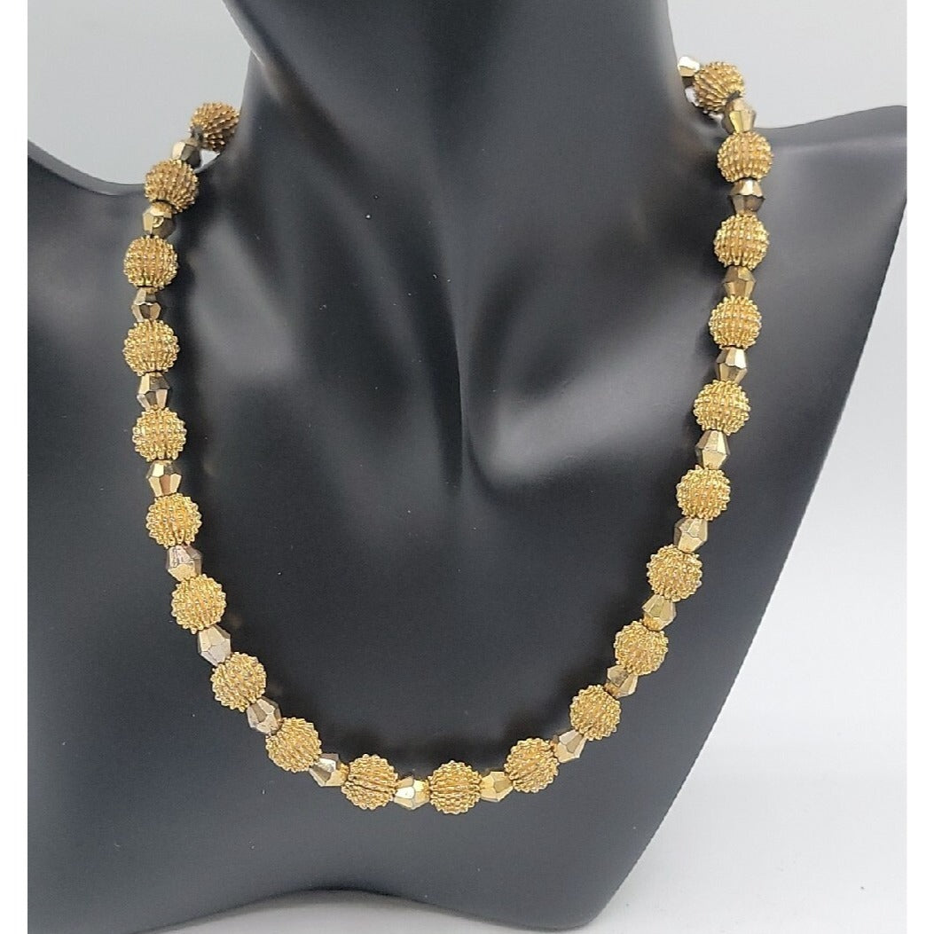 Crown Trifari Spiked Ball Choker Necklace Gold Tone 16" Vtg Alfred Philippe
