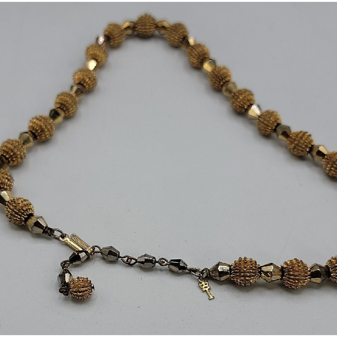 Crown Trifari Spiked Ball Choker Necklace Gold Tone 16" Vtg Alfred Philippe