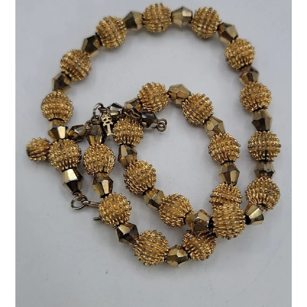 Crown Trifari Spiked Ball Choker Necklace Gold Tone 16" Vtg Alfred Philippe