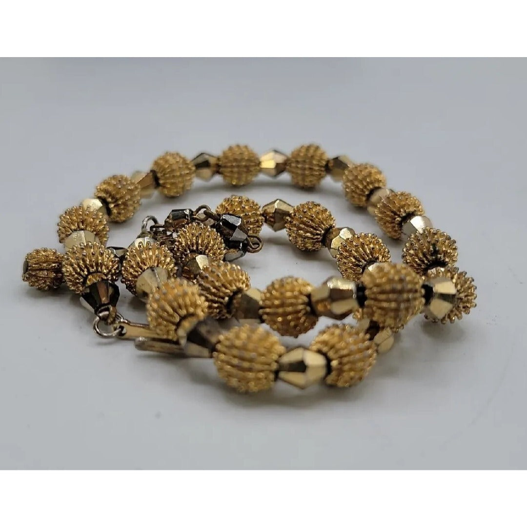 Crown Trifari Spiked Ball Choker Necklace Gold Tone 16" Vtg Alfred Philippe