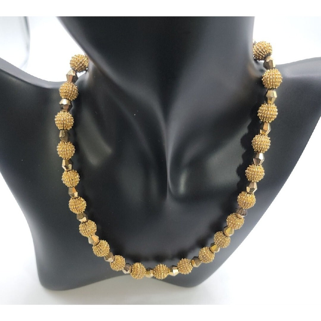Crown Trifari Spiked Ball Choker Necklace Gold Tone 16" Vtg Alfred Philippe