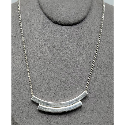 Emmons Vintage Double Bar Pendant Necklace Silver Tone Signed 15" Chain