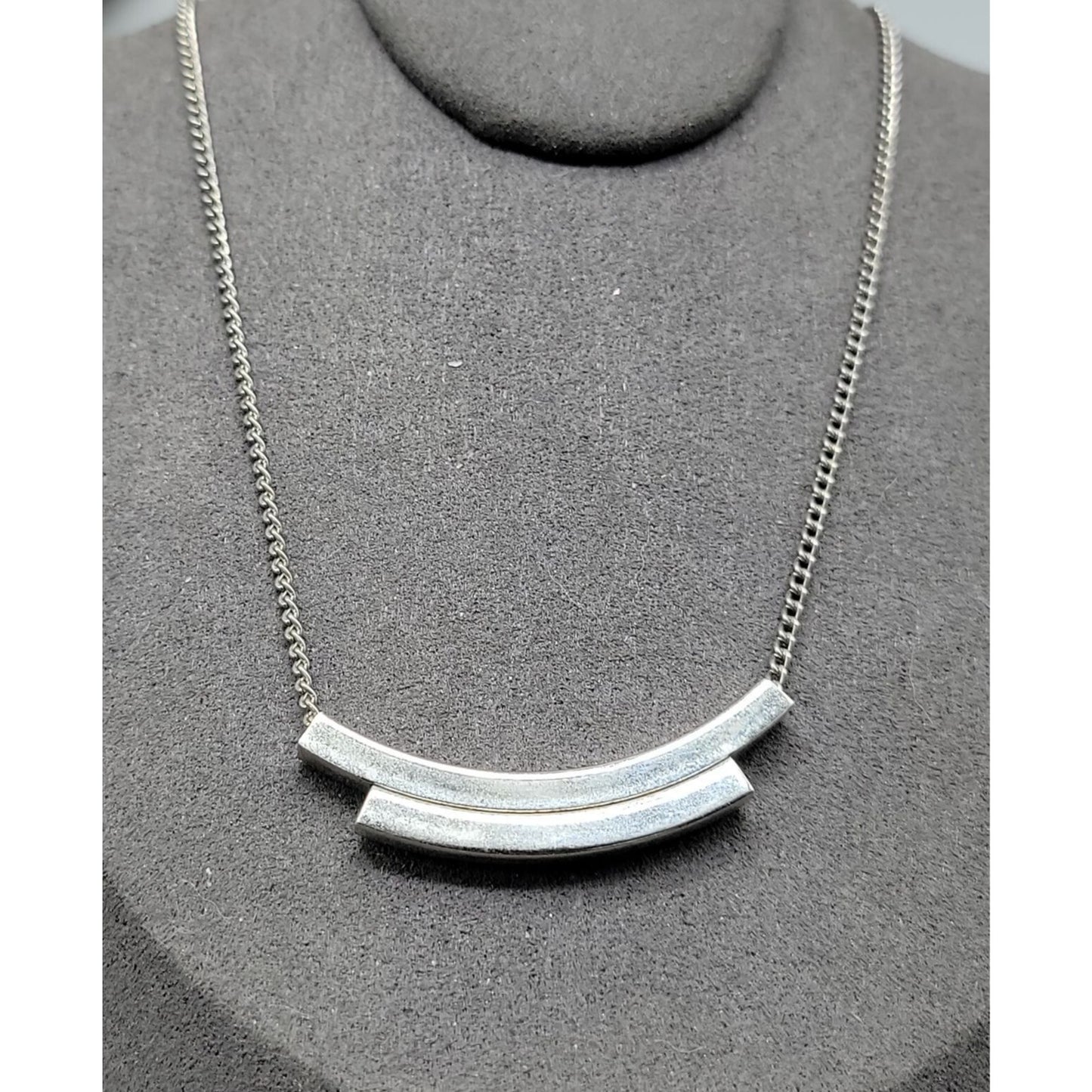 Emmons Vintage Double Bar Pendant Necklace Silver Tone Signed 15" Chain
