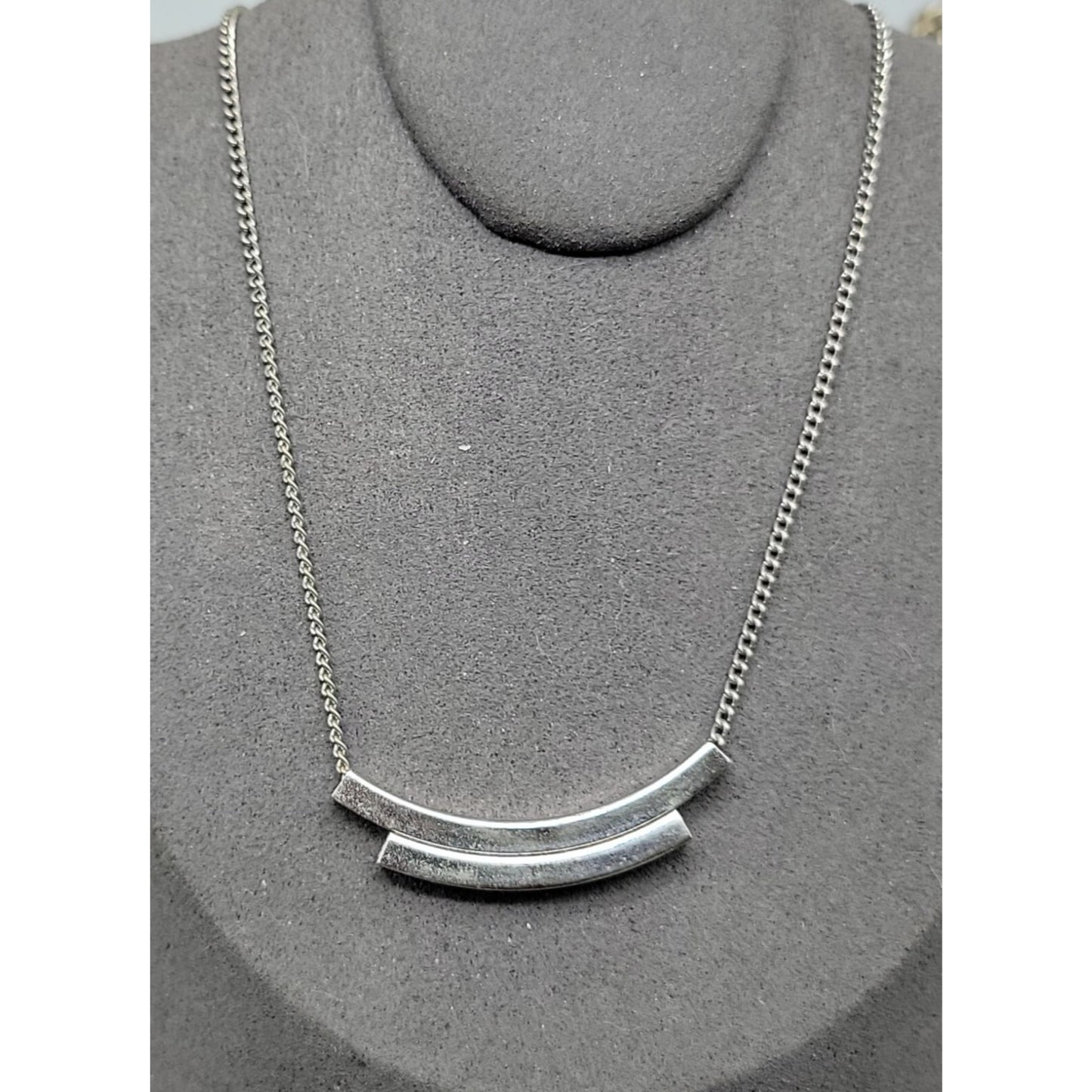 Emmons Vintage Double Bar Pendant Necklace Silver Tone Signed 15" Chain