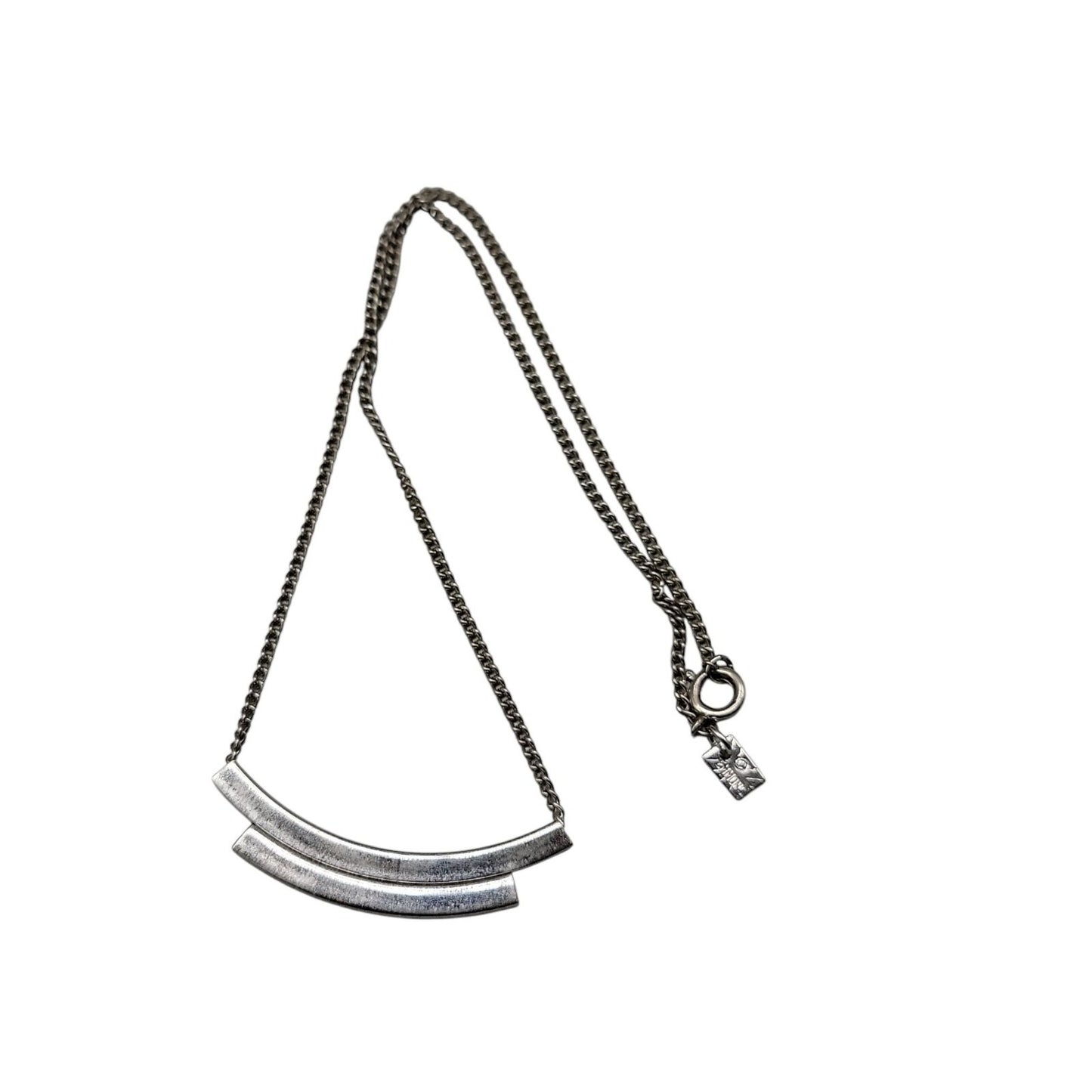 Emmons Vintage Double Bar Pendant Necklace Silver Tone Signed 15" Chain