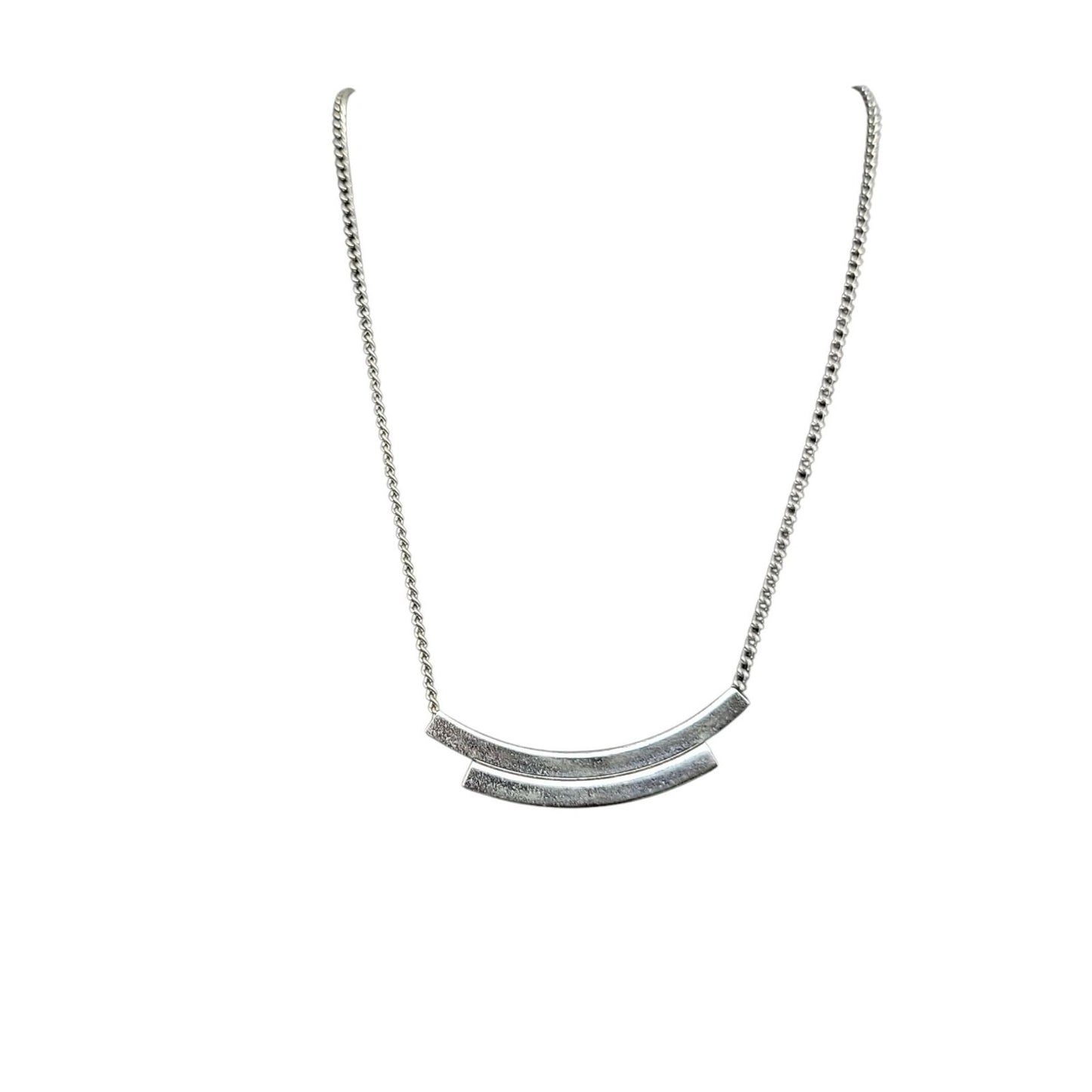 Emmons Vintage Double Bar Pendant Necklace Silver Tone Signed 15" Chain