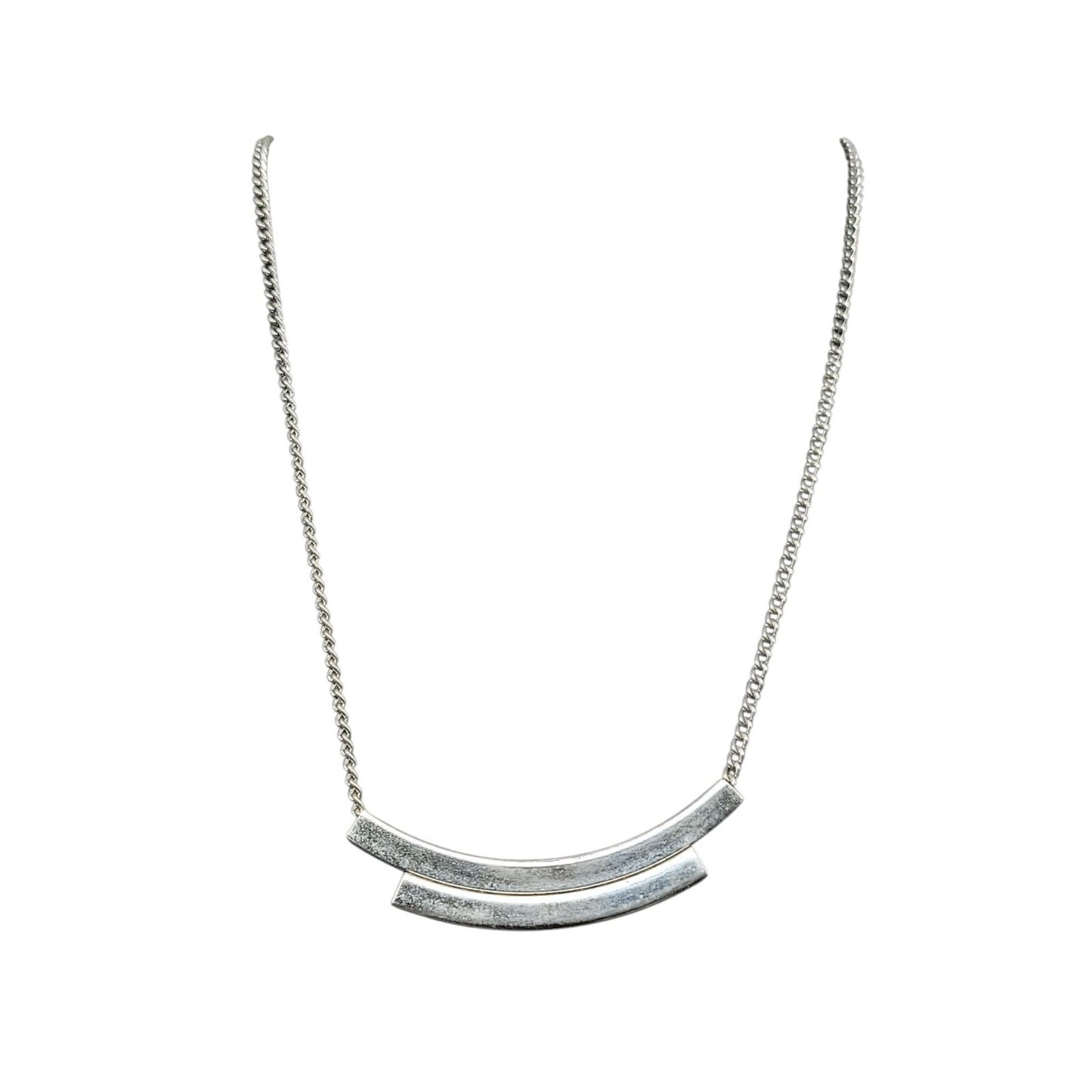Emmons Vintage Double Bar Pendant Necklace Silver Tone Signed 15" Chain