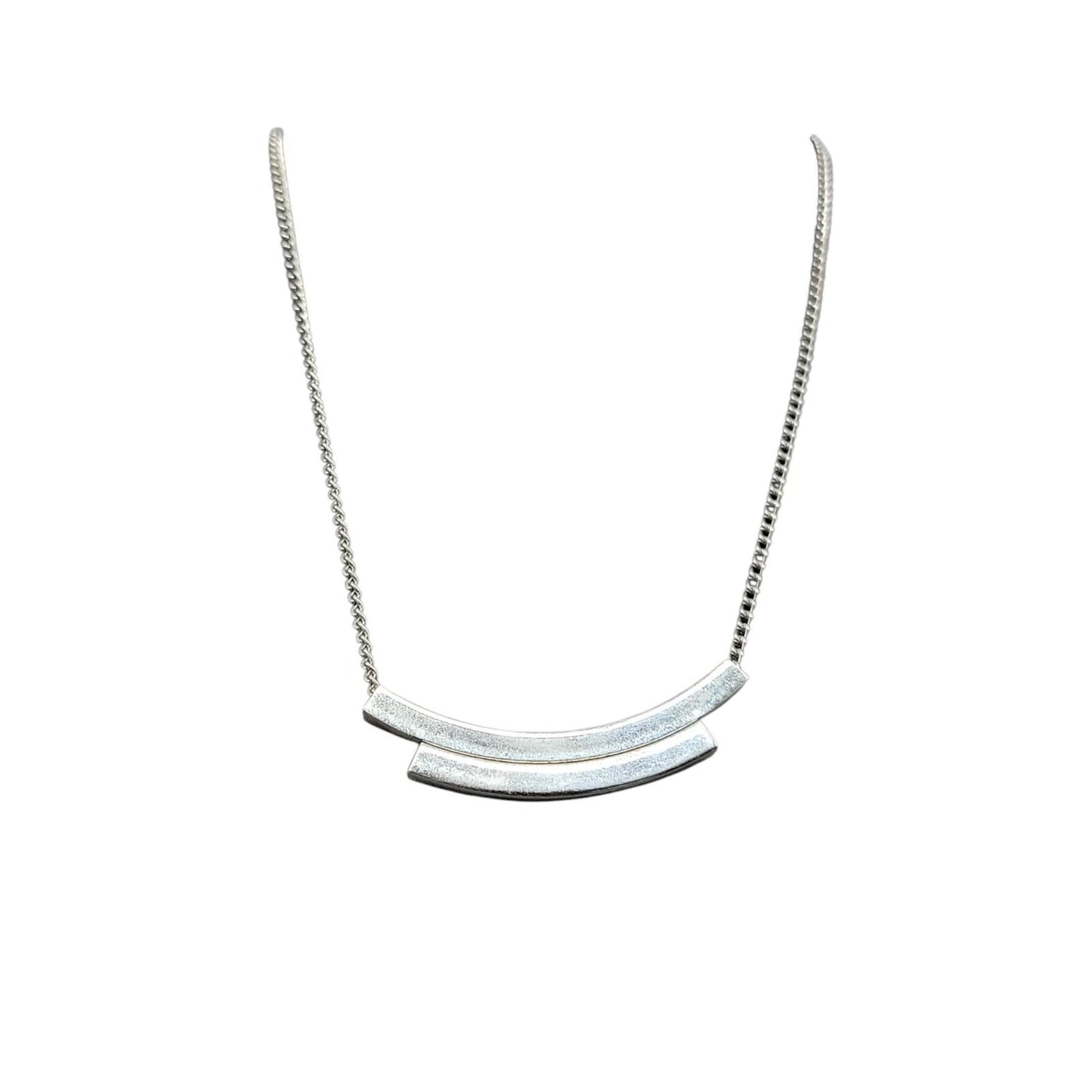 Emmons Vintage Double Bar Pendant Necklace Silver Tone Signed 15" Chain